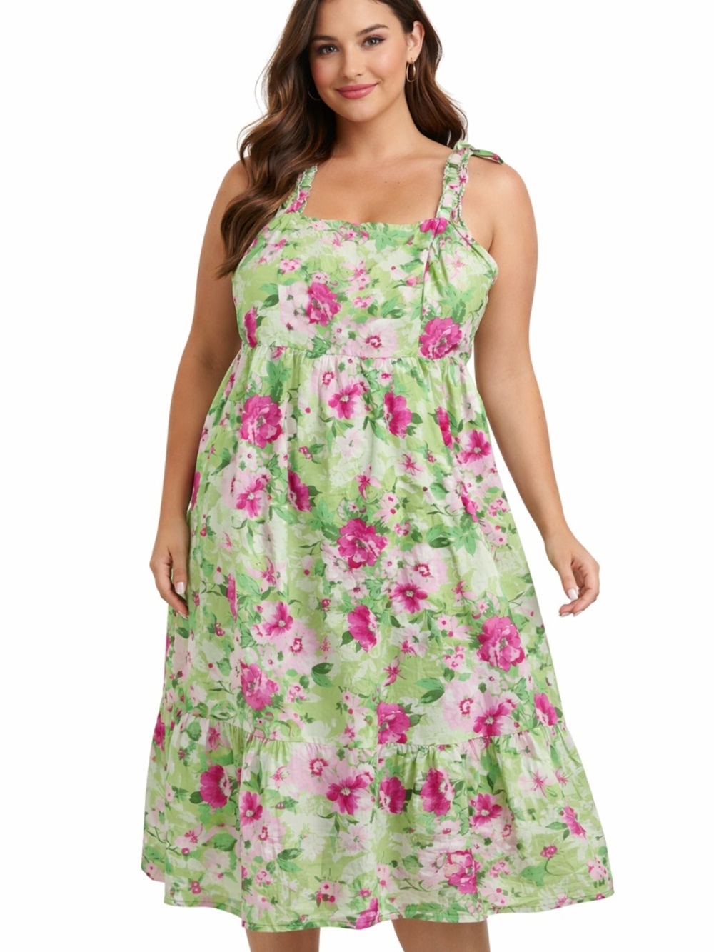 Torrid Size 3 Floral Sundress Green Pink Cotton Stretch Sleeveless Plus Size 3X